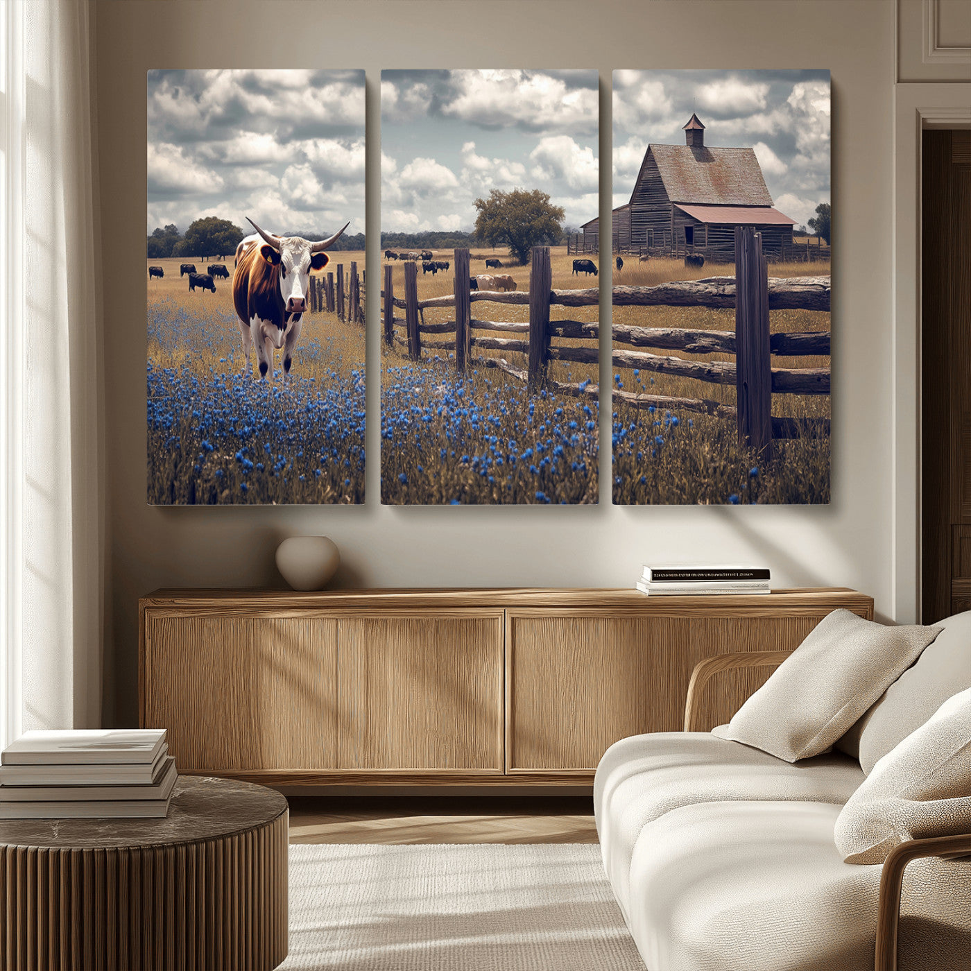 22296025-MGV-CV-36X24-Texas Longhorn Canvas Wall Art Canvas Print, Framed Rustic Barn Wall Art Art Picture Print, Farmhouse Cow Decor Perfect Rustic