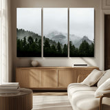 55968349-MGV-CV-36X24-Misty Mountains Wall Art Canvas Print, Framed Foggy Forest Art Picture Print, Snowy Peaks Perfect Moody Wilderness Decor Artwork