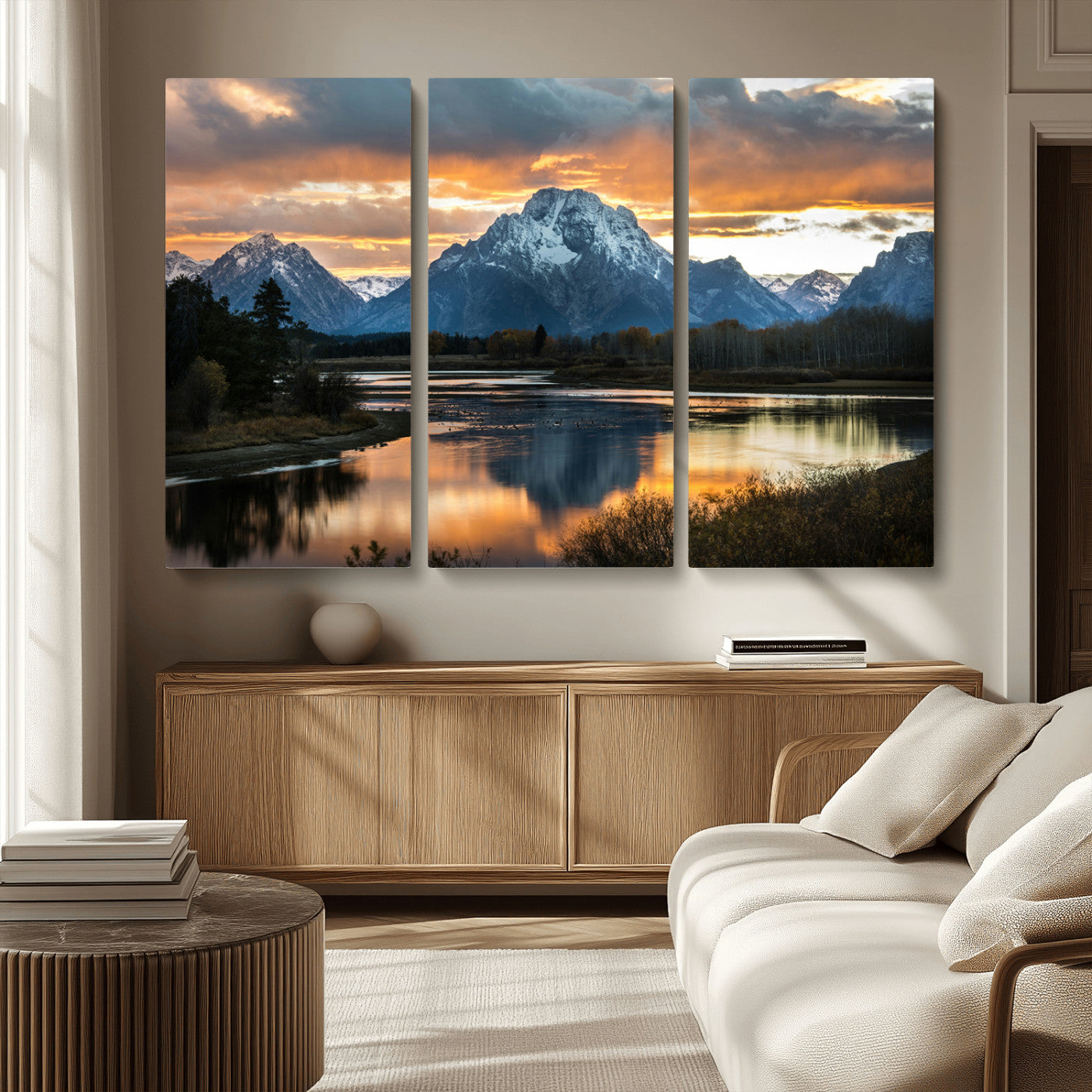 14130176-MGV-CV-36X24-Mountain Sunset Wall Art Canvas Print, Framed Alpine Wilderness Art Picture Print, Golden Hour Perfect Rustic Wilderness Decor