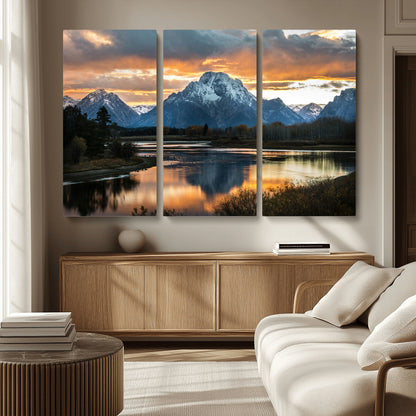 14130176-MGV-CV-36X24-Mountain Sunset Wall Art Canvas Print, Framed Alpine Wilderness Art Picture Print, Golden Hour Perfect Rustic Wilderness Decor