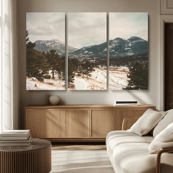 77311749-MGV-CV-36X24-Mountain Landscape Wall Art Canvas Print, Framed Snowy Peaks Art Picture Print, Alpine Aesthetic Perfect Rustic Winter Decor