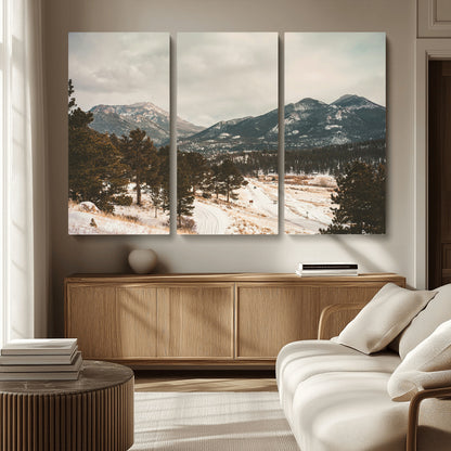 77311749-MGV-CV-36X24-Mountain Landscape Wall Art Canvas Print, Framed Snowy Peaks Art Picture Print, Alpine Aesthetic Perfect Rustic Winter Decor