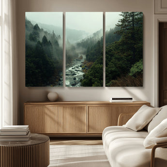 48497565-MGV-CV-36X24-Misty Forest Wall Art Canvas Print, Framed Foggy River Art Picture Print, Moody Landscape Perfect Moody Wilderness Decor Artwork