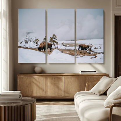 60308289-MGV-CV-36X24-Bison Wildlife Wall Art Canvas Print, Framed Snowy Prairie Art Picture Print, Western Landscape Perfect Rustic Winter Decor