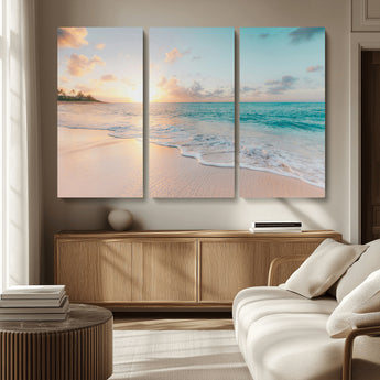 94538225-MGV-CV-36X24-Beach Sunset Wall Art Canvas Print, Framed Ocean Waves Art Picture Print, Summer Escape Perfect Coastal Serenity Decor Artwork