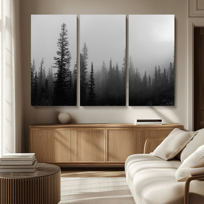 73138900-MGV-CV-36X24-Misty Pines Wall Art Canvas Print, Framed Woodland Photography Art Picture Print, Minimalist Decor Perfect Modern Rustic Decor