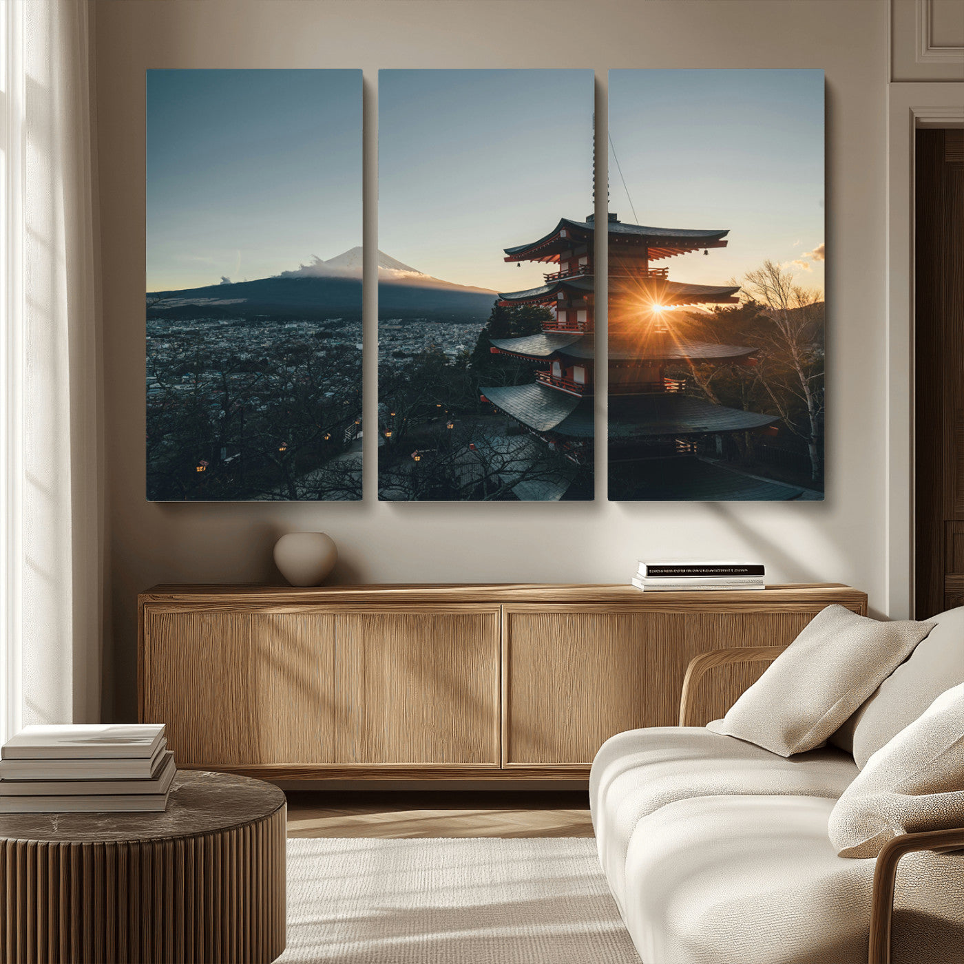 87729656-MGV-CV-36X24-Mount Fuji Wall Art Canvas Print, Framed Japan Travel Art Picture Print, Chureito Pagoda Perfect Zen Minimalism Decor Artwork