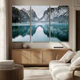 73098373-MGV-CV-36X24-Mountain Lake Wall Art Canvas Print, Framed Winter Wonderland Art Picture Print, Snowy Peaks Perfect Modern Nature Decor Artwork