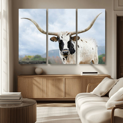 63592811-MGV-CV-36X24-Texas Longhorn Wall Art Canvas Print, Framed Western Rustic Art Picture Print, Farmhouse Decor Perfect Rustic Farmhouse Decor