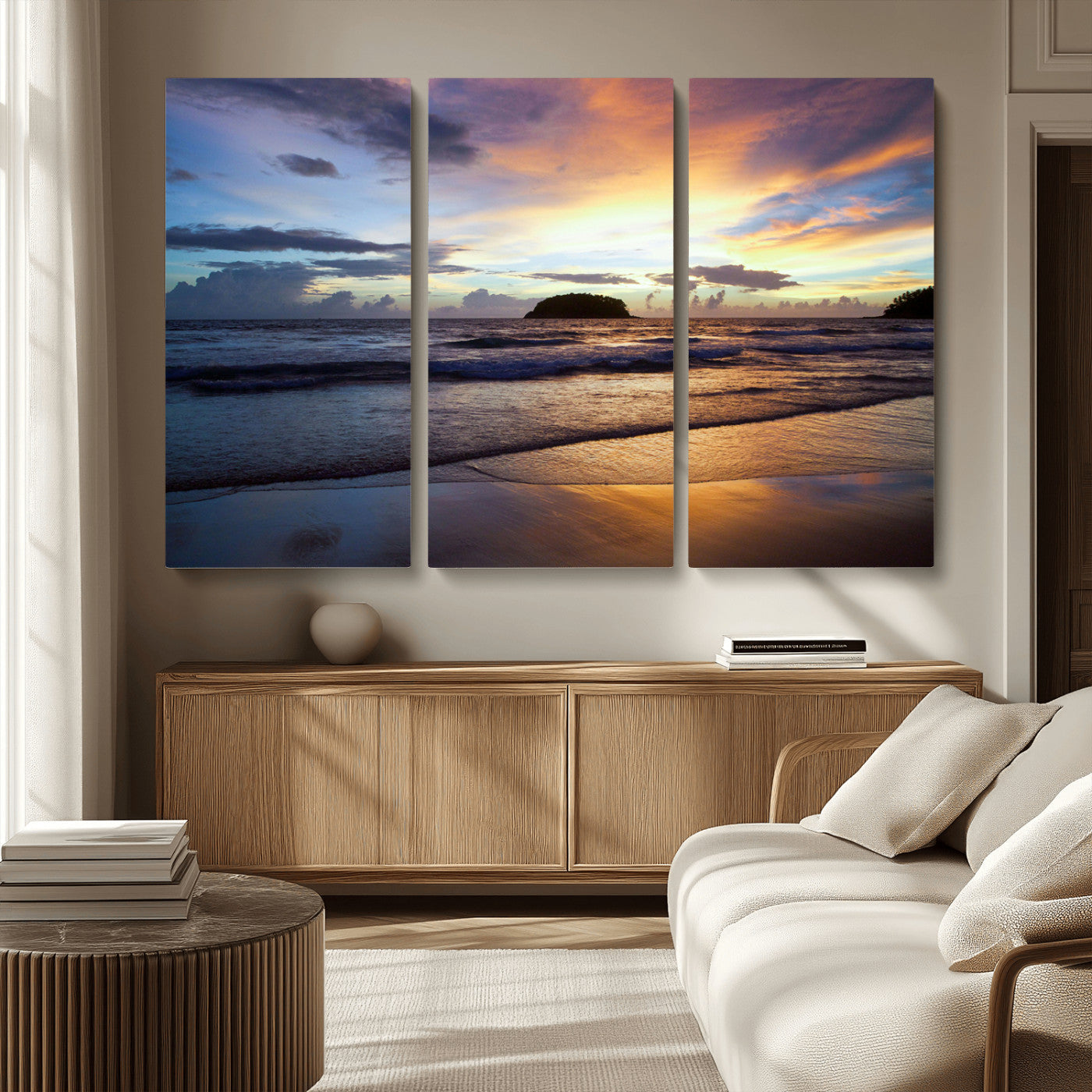 36714356-MGV-CV-36X24-Beach Sunset Wall Art Canvas Print, Framed Ocean Waves Art Picture Print, Tropical Seascape Perfect Coastal Serenity Decor Artwork