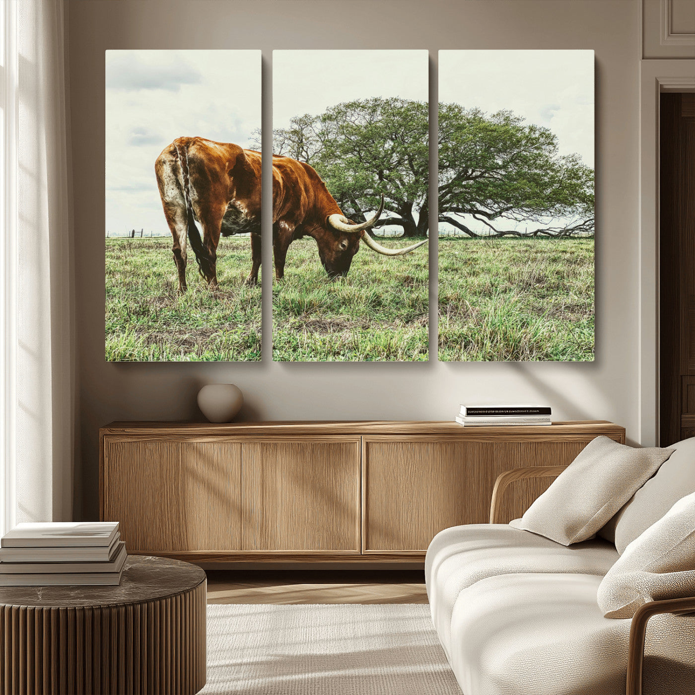 91866234-MGV-CV-36X24-Texas Longhorn Wall Art Canvas Print, Framed Rustic Ranch Art Picture Print, Western Cattle Perfect Rustic Farmhouse Decor Artwork