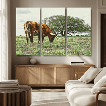 91866234-MGV-CV-36X24-Texas Longhorn Wall Art Canvas Print, Framed Rustic Ranch Art Picture Print, Western Cattle Perfect Rustic Farmhouse Decor Artwork