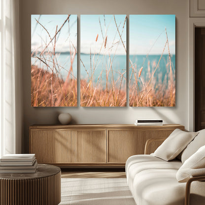 36108696-MGV-CV-36X24-Coastal Grass Wall Art – Serene Ocean View Canvas Print, Beach Nature Photography Decor for Living Room, Bedroom, Office or Modern