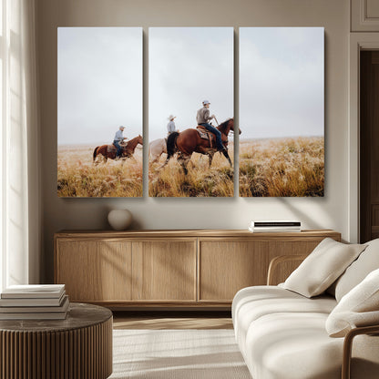 94723307-MGV-CV-36X24-Western Cowboys Wall Art Canvas Print, Framed Rustic Prairie Art Picture Print, Horseback Riding Perfect Rustic Western Decor