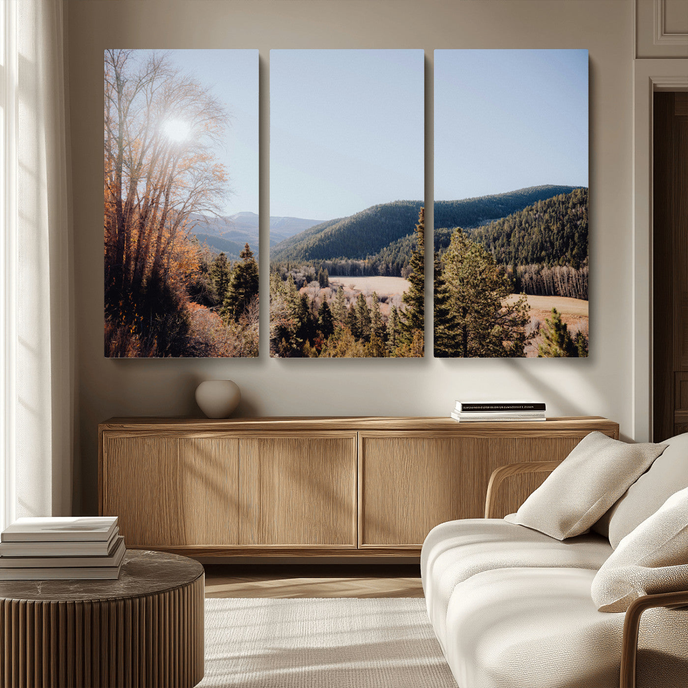 52941305-MGV-CV-36X24-Rustic Landscape Wall Art Canvas Print, Framed Serene Valley Art Picture Print, Pine Tree Horizon Perfect Rustic Cabin Decor