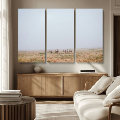 14761944-MGV-CV-36X24-Foggy Plains Wall Art Canvas Print, Framed Horseback Riders Art Picture Print, Rustic Western Perfect Rustic Western Decor Artwork