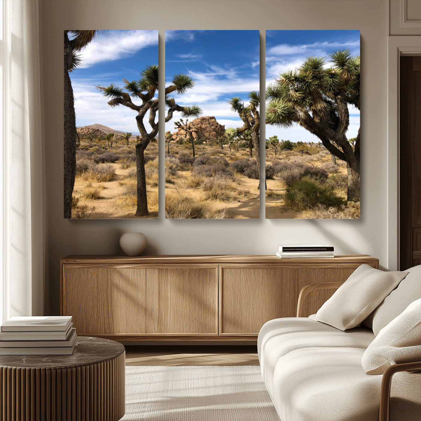25722592-MGV-CV-36X24-Joshua Tree Desert Wall Art Canvas Print, Framed Southwestern Nature Art Picture Print, Rustic Earth Tones Perfect Southwestern