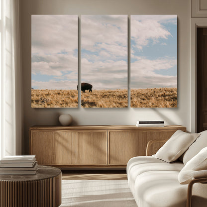 22754563-MGV-CV-36X24-Earthy Tones Wall Art Canvas Print, Framed Rustic Nature Art Picture Print, Solitary Buffalo Perfect Western Minimalist Decor