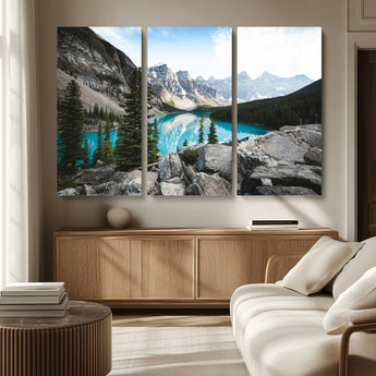 98014896-MGV-CV-36X24-Canadian Rockies Wall Art Canvas Print, Framed Mountain Landscape Art Picture Print, Turquoise Water Perfect Scandinavian