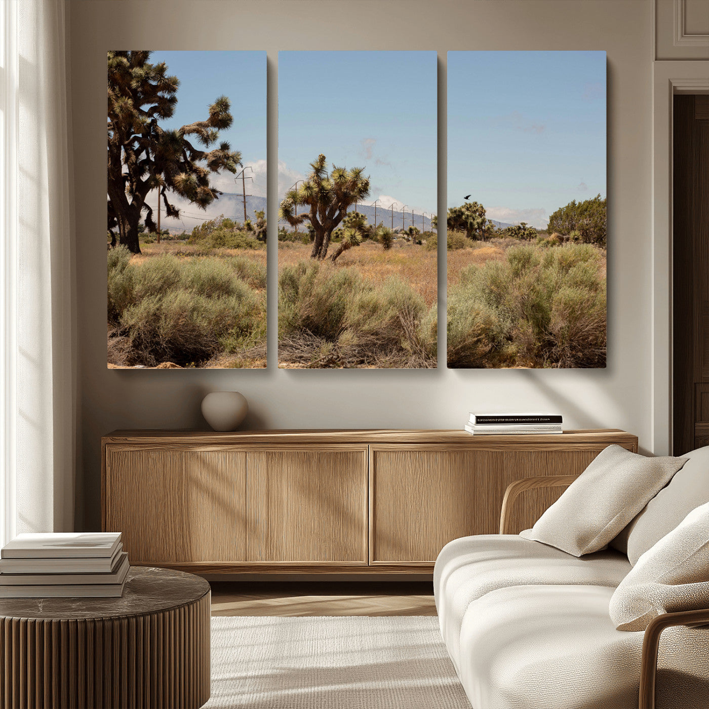 16114018-MGV-CV-36X24-Joshua Tree Wall Art Canvas Print, Framed Desert Landscape Art Picture Print, Mountain Horizon Perfect Southwestern Boho Decor