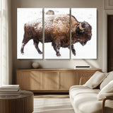 94261165-MGV-CV-36X24-Snowy Buffalo Wall Art Canvas Print, Framed Wildlife Photography Art Picture Print, Brown Tones Perfect Rustic Lodge Decor Decor