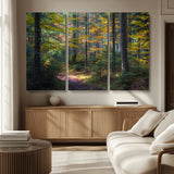 65810864-MGV-CV-36X24-Autumn Forest Wall Art Canvas Print, Framed Fall Woodland Art Picture Print, Golden Leaves Perfect Rustic Farmhouse Decor Artwork