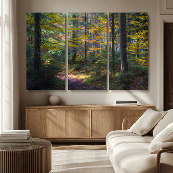 65810864-MGV-CV-36X24-Autumn Forest Wall Art Canvas Print, Framed Fall Woodland Art Picture Print, Golden Leaves Perfect Rustic Farmhouse Decor Artwork