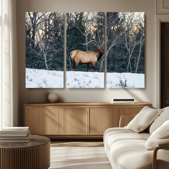 36533178-MGV-CV-36X24-Wild Elk Photography Wall Art Canvas Print, Framed Winter Wildlife Art Picture Print, Snowy Forest Perfect Rustic Lodge Decor