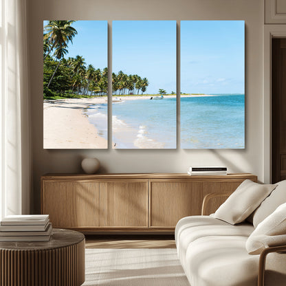 37858872-MGV-CV-48X32-3P-Palm Tree Coast Wall Art Canvas Print, Framed Island Getaway Art Picture Print, Crystal Blue Water Perfect Tropical Coastal Decor