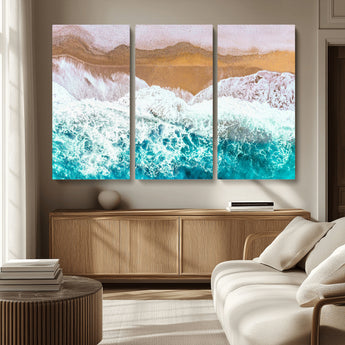 26870666-MGV-CV-36X24-Aerial Beach Wall Art Canvas Print, Framed Ocean Waves Art Picture Print, Coastal Landscape Perfect Coastal Minimalist Decor