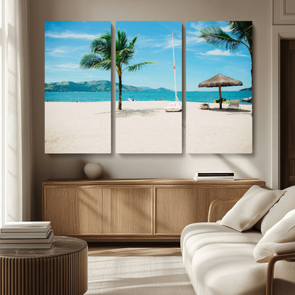 42623350-MGV-CV-36X24-Tropical Beach Wall Art Canvas Print, Framed Palm Tree Art Picture Print, Ocean View Perfect Tropical Coastal Decor Artwork