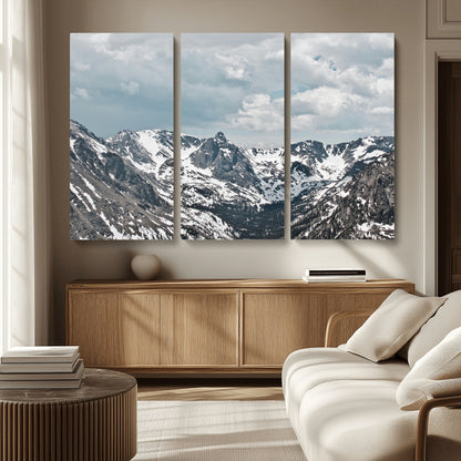 94074619-MGV-CV-36X24-Snowy Peaks Wall Art Canvas Print, Framed Alpine Wilderness Art Picture Print, Mountain Escape Perfect Winter Serenity Decor