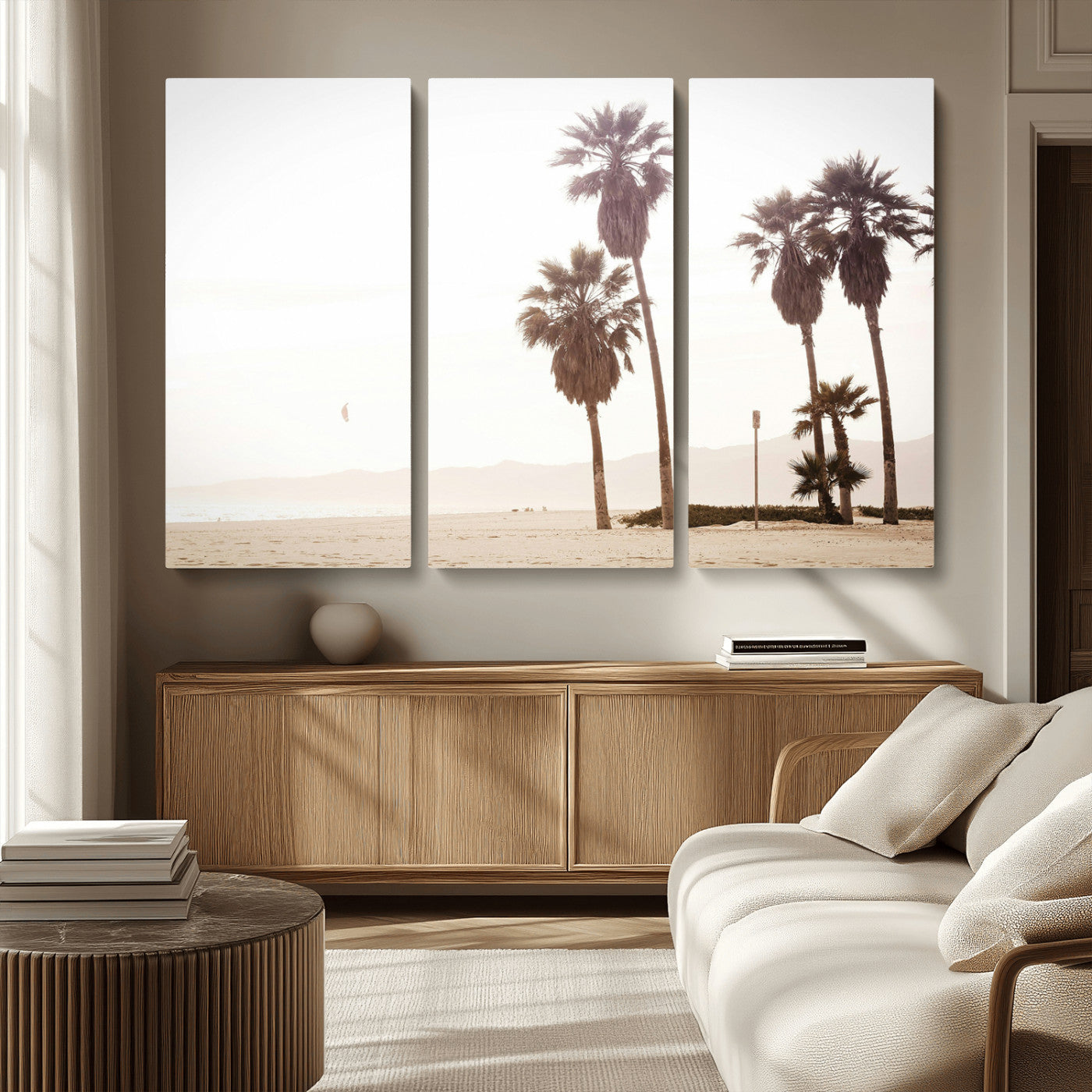 48255923-MGV-CV-36X24-Coastal Light Wall Art Canvas Print, Framed Relaxing Shoreline Art Picture Print, Minimalist Ocean Perfect Tropical Serenity Decor