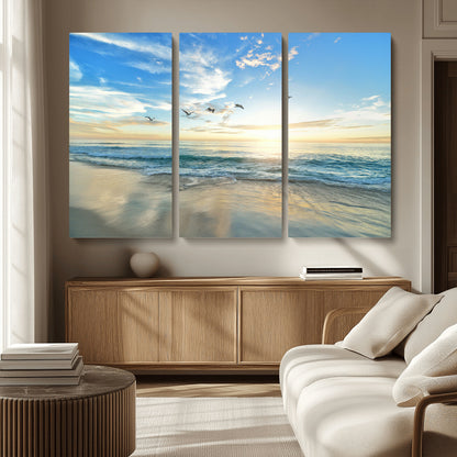 20708696-MGV-CV-36X24-Minimalist Seaside Wall Art Canvas Print, Framed Morning Glow Art Picture Print, Golden Reflections Perfect Coastal Minimalist