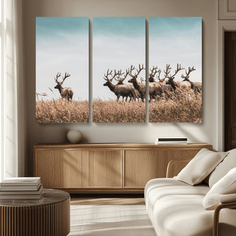 81594705-MGV-CV-36X24-Elk Herd Wall Art Canvas Print, Framed Wildlife Photography Art Picture Print, Rustic Nature Print Perfect Rustic Wildlife Decor