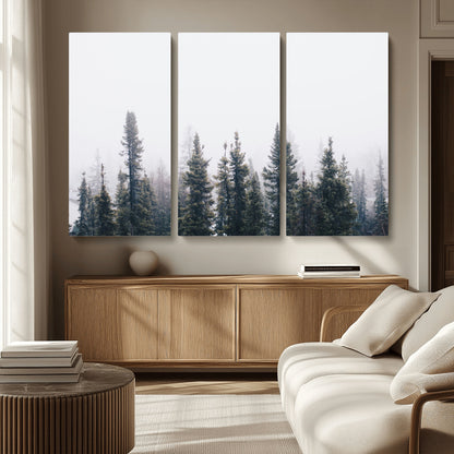 42364796-MGV-CV-36X24-Foggy Forest Wall Art Canvas Print, Framed Misty Pines Art Picture Print, Moody Woodland Perfect Scandinavian Minimalist Decor