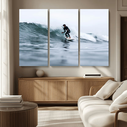 11693607-MGV-CV-36X24-Surfer on Wave Wall Art Canvas Print, Framed Ocean Adventure Art Picture Print, Motion Blur Water Perfect Coastal Adventure Decor