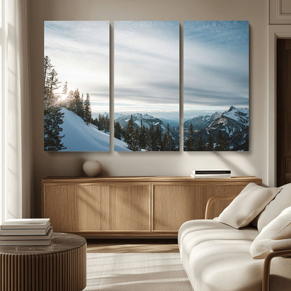 55564749-MGV-CV-36X24-Snowy Mountains Wall Art Canvas Print, Framed Alpine Landscape Art Picture Print, Frosty Peaks Perfect Nordic Minimalist Decor