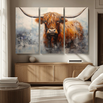 X61001-MGV-CV-36X24-Scottish Highland Wall Art Canvas Print, Framed Longhorn Art Picture Print, Western Cow Perfect Farmhouse Decor Artwork