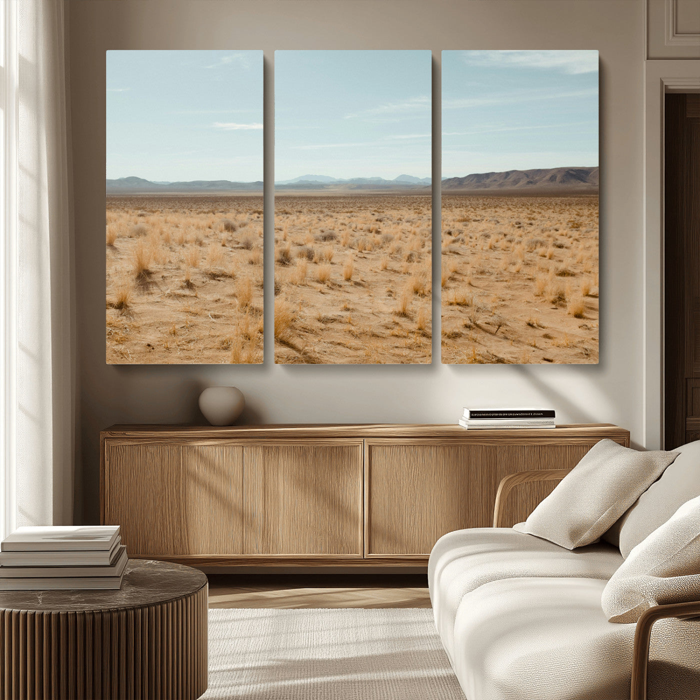 55918919-MGV-CV-36X24-Desert Landscape Wall Art – Golden Grass Plains and Mountain Horizon Canvas Print, Southwest Nature Photography Decor for Living