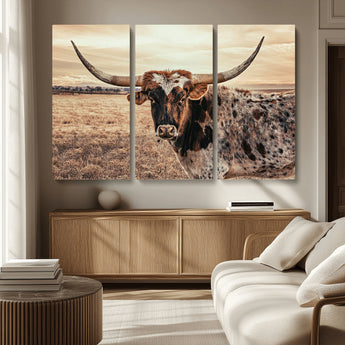 95745718-MGV-CV-36X24-Texas Longhorn Wall Art – Western Cattle Photography Canvas Print, Rustic Ranch Animal Artwork Country Farmhouse Decor for Living
