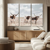 65621083-MGV-CV-36X24-Texas Longhorn Wall Art – Rustic Western Cattle Canvas Print, Southwestern Ranch Photography Decor for Living Room, Office,