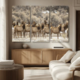 93076148-MGV-CV-36X24-Elk Herd Wall Art – Wildlife Canvas Print of Elk in Winter Landscape, Rustic Western Cabin & Lodge Décor, Nature Photography for