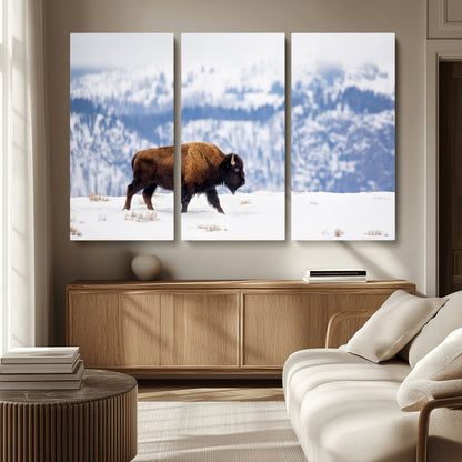 21623194-MGV-CV-36X24-Snow Bison Wall Art – Majestic Buffalo Wildlife Canvas Print, Winter Nature Décor for Rustic Living Room, Farmhouse, Cabin, Lodge