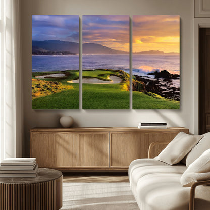 39644075-MGV-CV-36X24-Golf Course Wall Art – Coastal Sunset Canvas Print, Scenic Oceanfront Fairway Landscape Decor for Office, Man Cave, or Living Room