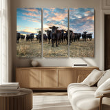 13867292-MGV-CV-36X24-Black Cattle Wall Art – Rustic Ranch Herd Canvas Print, Western Farmhouse Country Landscape Decor for Living Room, Office, or