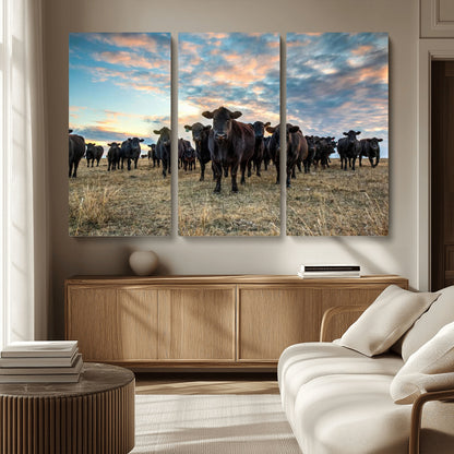 13867292-MGV-CV-36X24-Black Cattle Wall Art – Rustic Ranch Herd Canvas Print, Western Farmhouse Country Landscape Decor for Living Room, Office, or