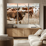 47758300-MGV-CV-36X24-Texas Longhorn Cattle Wall Art – Rustic Western Herd Canvas Print, Cowboy Ranch Farmhouse Decor for Living Room, Office, or
