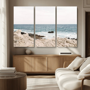 25481980-MGV-CV-36X24-Ocean Coastal Wall Art – Rocky Shoreline and Waves Canvas Print, Serene Beach Landscape Decor for Living Room, Bedroom, or Office