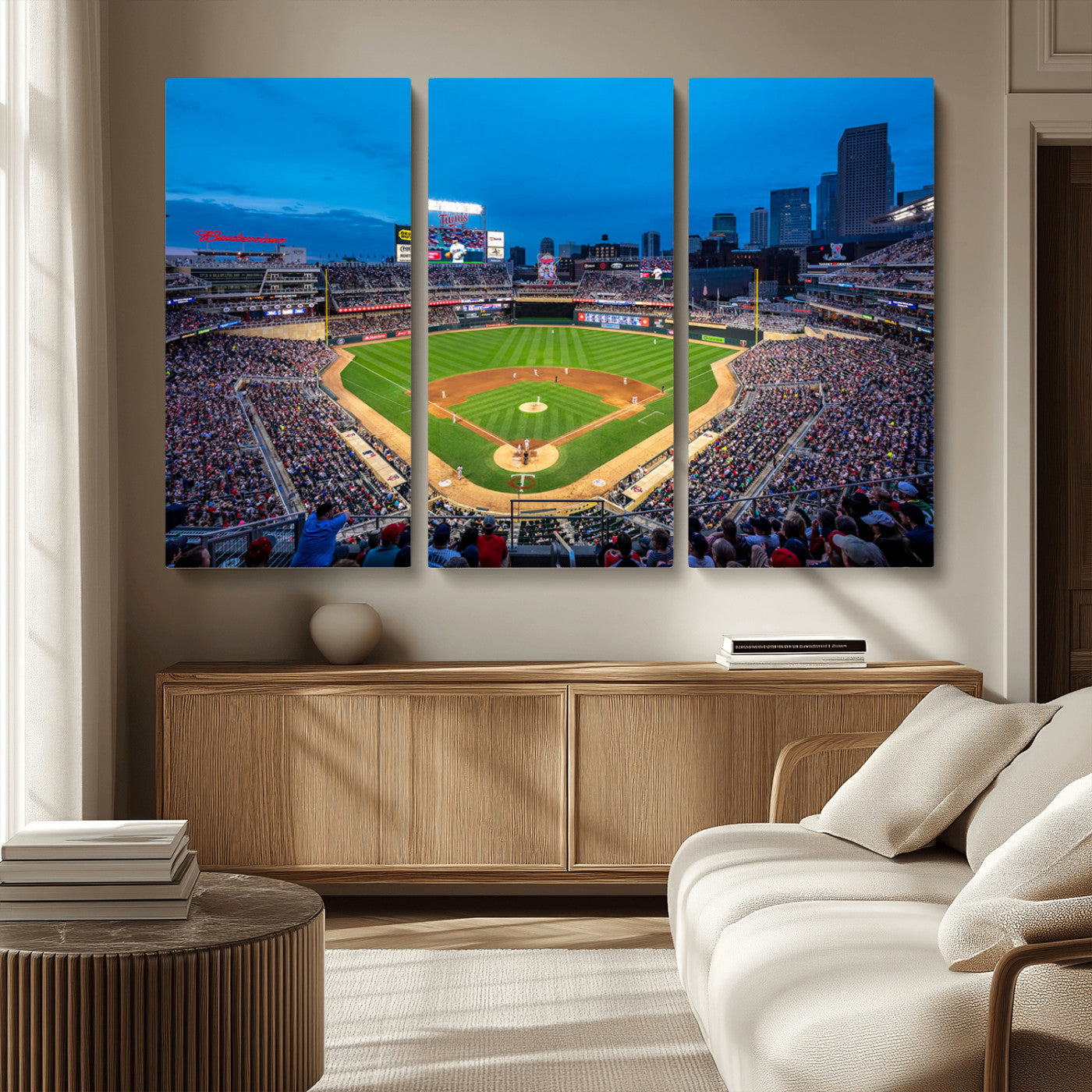 77273035-MGV-CV-36X24-Baseball Stadium Wall Art – Panoramic Evening Game Canvas Print, Sports Fan Decor for Man Cave, Office, Bar, or Living Room